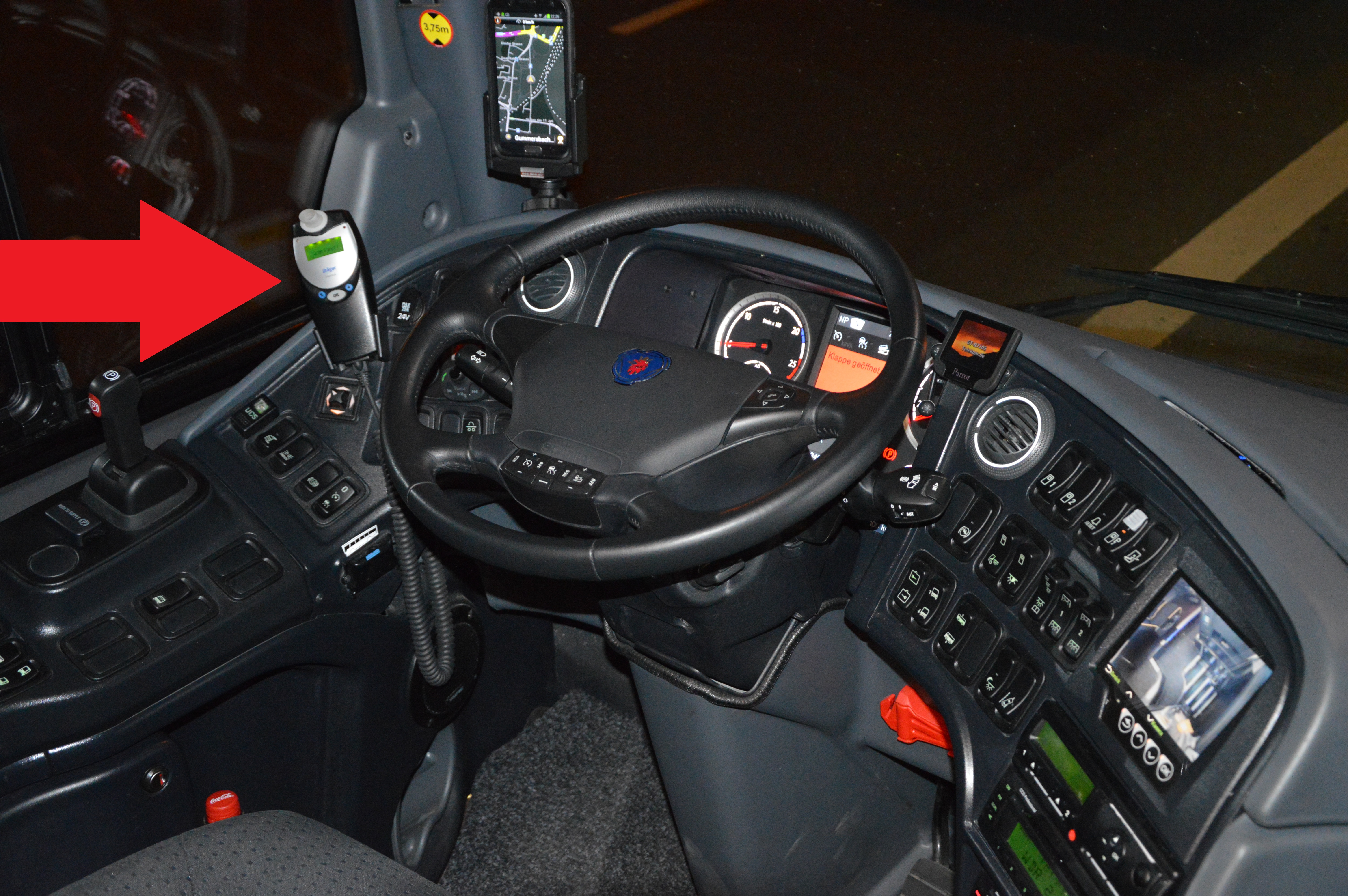 Ignition interlock device on Scania Postbus. Spielvogel